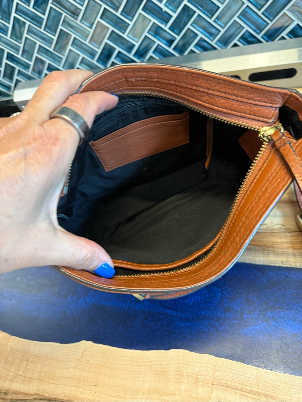 Cole Haan Cognac Leather Crossbody Bag - Picture 5 of 11